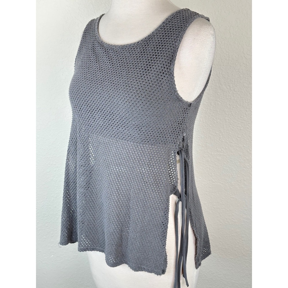 Electric & Rose Mesh Tank‎ Side Tie Built In Bra Gray Cotton Open Knit Size M